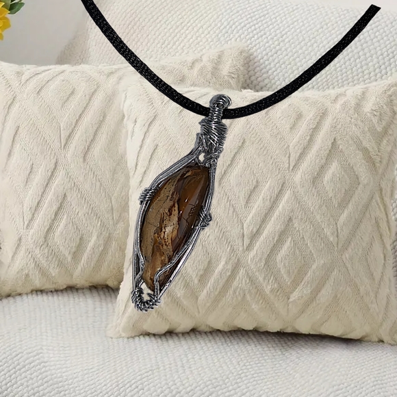 Natural Stone Pendant with Adjustable Black Necklace - Picture 5 of 5
